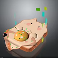 Fried Egg With Green Sprinkles On Cute Pink Cartoon Pig Belly And Colorful Decorative Squares