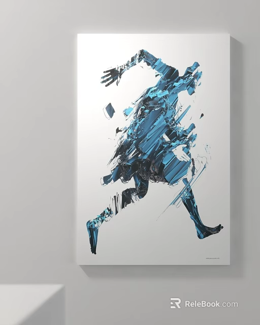 Creative Abstract Blue Running Figure Modern Wall Decor Artwork Poster 3d model
