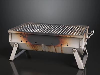 Portable Rustic Metal Grill with Grate Stand and Handles for Outdoor Barbecue 3d model