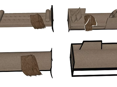 Modern Beige Ottoman With Brown Throw And Multiple Angles Design 3d model