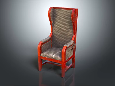 Comfortable Accent Chair With Red Frame Woven Texture And Curved Armrests 3d model