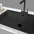 Black Kitchen Sink with Dish Rack and Glass Cups and Black Faucet on Marble Countertop