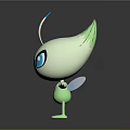 Cute Green Cartoon Style Game Movie Character With Blue Eyes Antennae And Transparent Wings