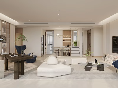 Modern Living Dining Room Interior With Sofa Coffee Table Dining Chairs And Green Plant 3d model