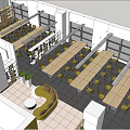 Public Office Space With Open Layout Desks Green Plants And Bookshelves