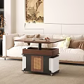 Chinese Style Wooden Coffee Table With Lattice Design And Sofa In Living Room