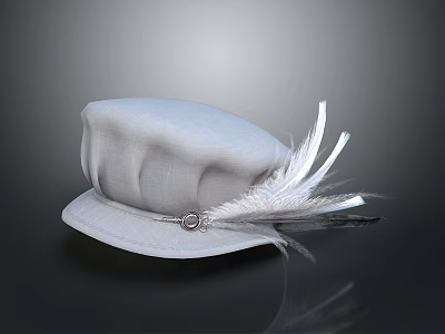 Elegant Gray Stylish Hat With Feather Accent And Metal Buckle Accessory 3d model