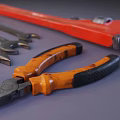 Red Pipe Wrench Orange Handle Pliers And Various Wrenches For Hardware Tools Home Repair