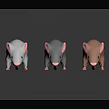 Three Colored Mice White Gray Brown 3D Models on Dark Background with Reflection