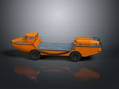 Orange Amphibious Vehicle With Boat Like Hull And Strong Wheels For Multi Purpose Use 3d model