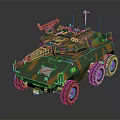 Military Wheeled Armored Tank Featuring Camouflage Paint Turret And Antennas