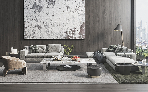 Modern Minotti Sofa Coffee Table Combination 3d model