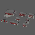 Ancient Architecture Models With Gray Roofs Red Doors Windows And Various Sizes 3d model