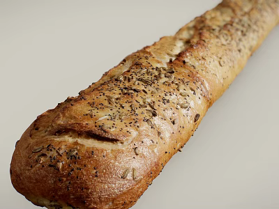 Freshly Baked Golden Brown Baguette with Sesame Seeds and Herbs Crusty Exterior 3d model