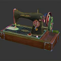 Vintage Sewing Machine With Wooden Base And Decorative Patterns On Black Body