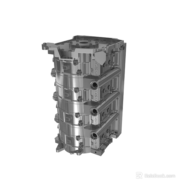 Precision Machined Metal Engine Block With Multi Cylinder Structure And Holes 3d model 