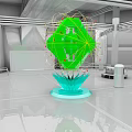 Industrial Interior Landscape Featuring Green Geometric Shape Blue Base And Colorful Lines