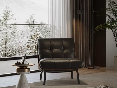 Modern Tufted Black Leather Leisure Chair For Elegant Minimalist Living Room Interior 3d model