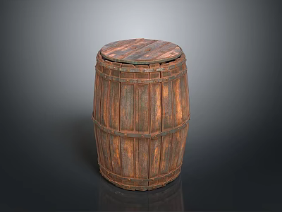 Rustic Wooden Barrel With Metal Hoops For Home Storage And Decor 3d model