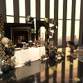 Black Gold Photo Check In Spot With Geometric Decorations Dessert Table And City Skyline