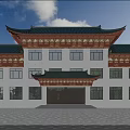 Traditional Chinese Ancient Building Featuring Classic Roof Overhanging Eaves and Decorative Carvings