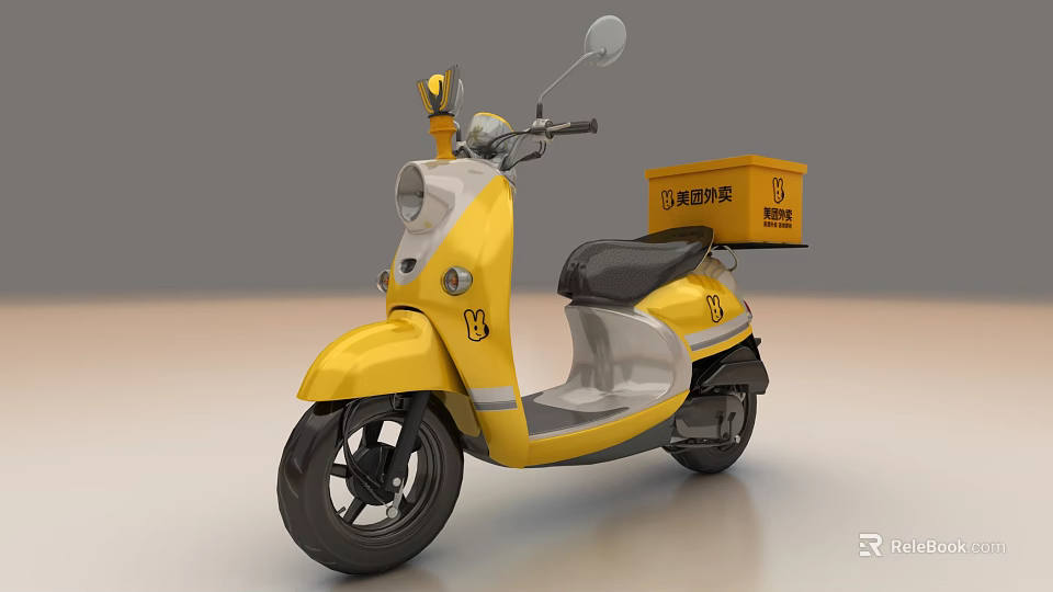 Modern Yellow Electric Scooter With Food Delivery Box For Urban Delivery Services 3d model 