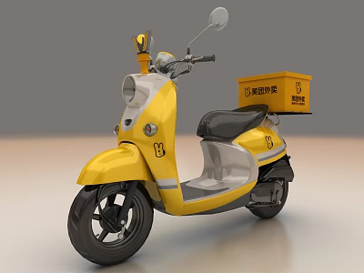 Modern Yellow Electric Scooter With Food Delivery Box For Urban Delivery Services 3d model