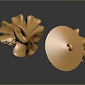 Golden Sculptures of Cloaked Figures Holding Scepter and Umbrella Hat