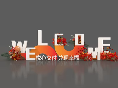 3D Welcome Letters Decorated With Red Orange Flowers And Floral Arrangements For Event Decoration 3d model