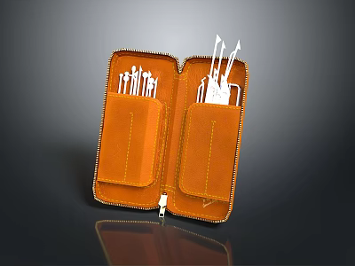 Orange Leather Tool Organizer Pouch with Various Tools for Household Use 3d model