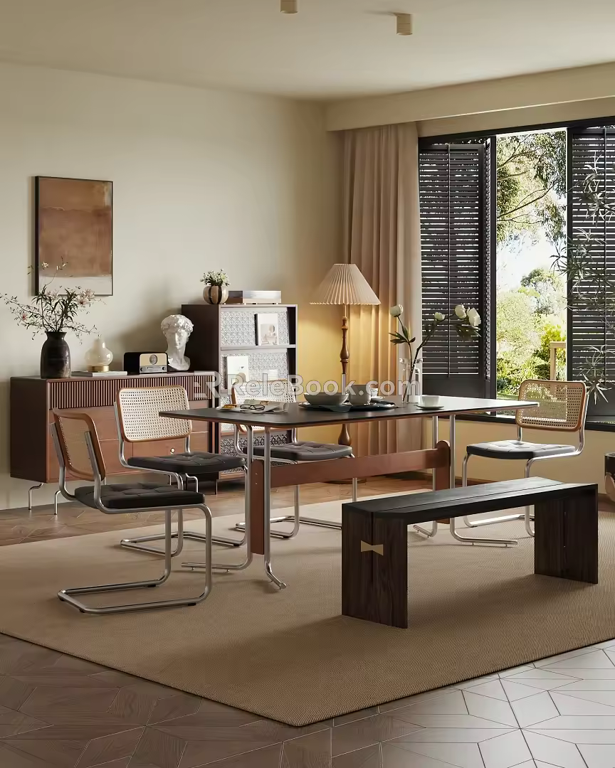 Modern Middle Ancient Style Restaurant Dining Table Dining Chair Sideboard Accessories Combination 3d model