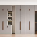 Modern Wardrobe Interior Design With Brass Handles Open Shelf Decorative Items And Folded Clothes