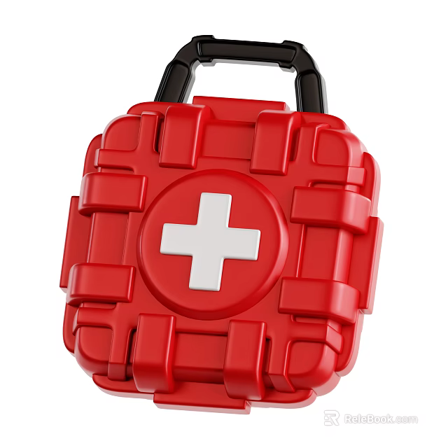 Red Portable Medical First Aid Kit With Sturdy Case And White Cross Design 3d model 