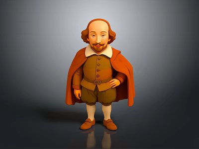 A Man Wearing Brown Coat Red Cape And White Collar Standing On Gray Background 3d model
