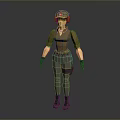 Game Character With Brown Shirt Gray Pants Headset And Gloves Outfit Design