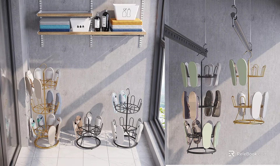Modern Living Supplies With Metal Shoe Racks Shelf Storage Containers And Home Organizers 3d model 