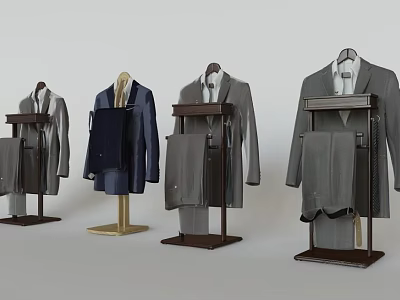 Modern Clothes Hangers With Suit Jackets And Different Standing Base Designs 3d model