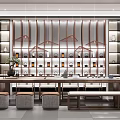 Traditional Tea House Interior Design With Wooden Shelves Tea Sets And Stools
