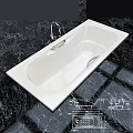 White Rectangular Bathtub with Chrome Faucet on Black Marble Surface and Handles 3d model
