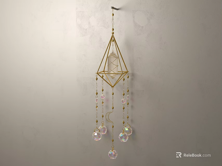 Elegant Modern Hanging Pendant Featuring Gold Pyramid Frame And Dainty Crystal Beads For Home Decor 3d model 