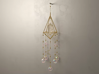 Elegant Modern Hanging Pendant Featuring Gold Pyramid Frame And Dainty Crystal Beads For Home Decor 3d model
