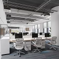 Modern Public Office Space Interior With Open Workstations Desks Computers And Office Chairs 3d model