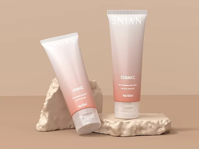 SNIAN Essence Skincare Products With Gradient Packaging On Stone Base 3d model