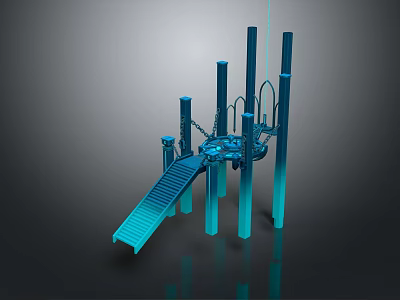 Blue Playground Structure with Slide Pillars Chains and Modern Design Elements 3d model
