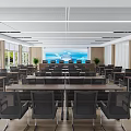 Modern Conference Room Interior Design With Spacious Layout Tables Chairs Large Screen And Windows 3d model