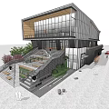 Modern Contemporary Building With Glass Facade Outdoor Stairs And Greenery Elements