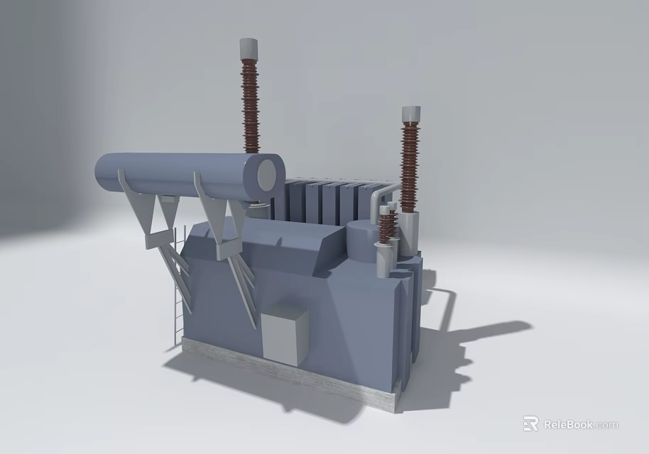 Industrial Power Transformer With Cylindrical Component And Insulator Columns And Rectangular Main Body Design 3d model
