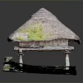 Traditional Thatched Roof Pavilion With Stone Steps And Green Ground Design