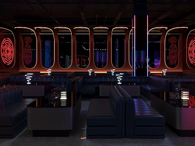 Modern KTV Interior Design With Neon Lights And Leather Seating 3d model