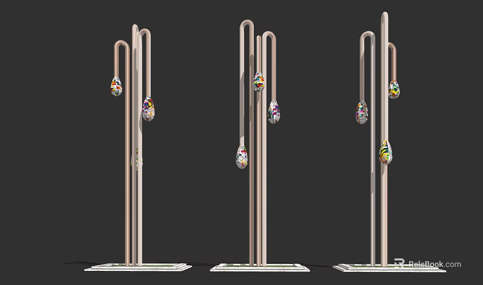 Modern Outdoor Lights With Metal Poles And Colorful Decorative Balls For Garden Decoration 3d model 